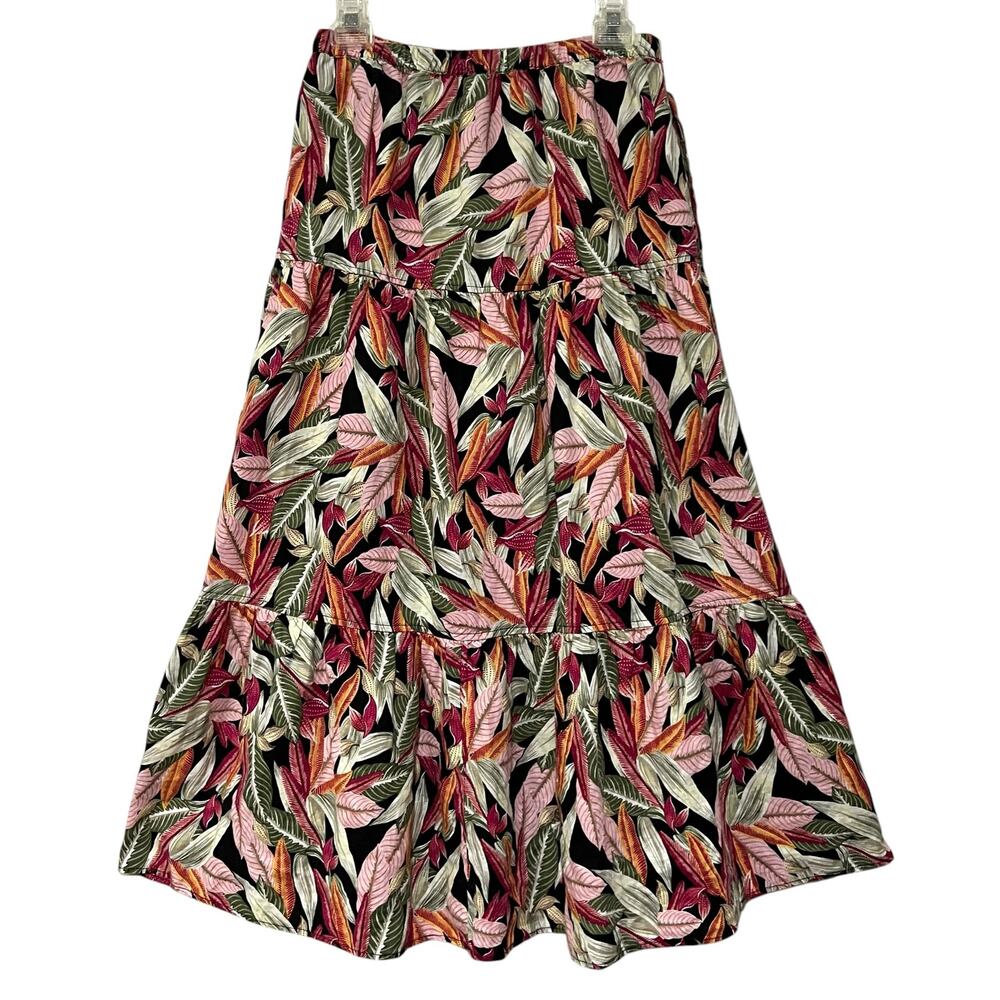 LOFT Linen Tiered Maxi Skirt Pull On Tropical Colorful Lightweight Women’s XS